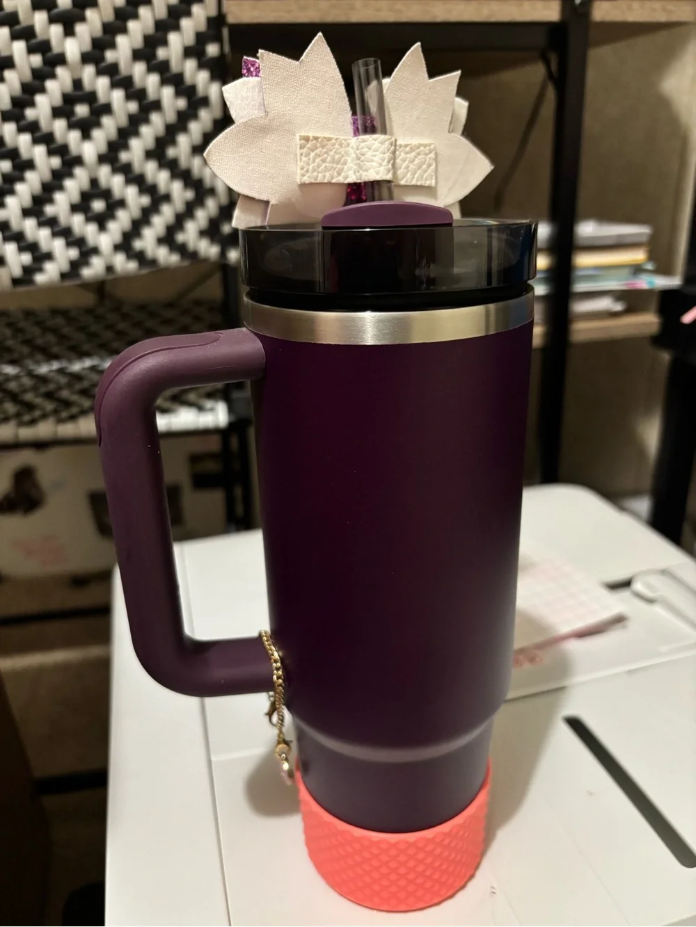 Stanley Purple Travel Mug with Coral Grip - Picture 2 of 2